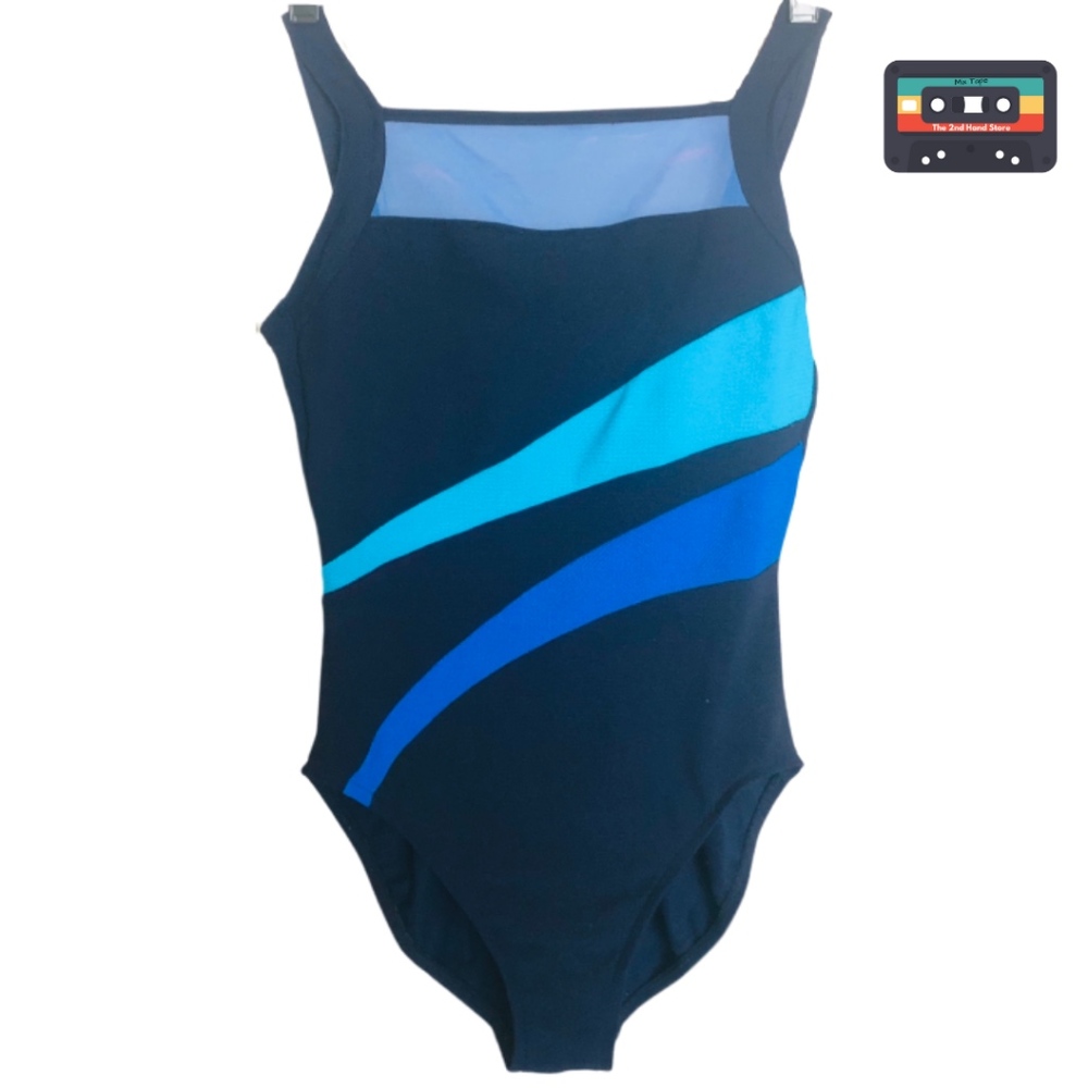 Mainstream One Piece Swimsuit Blue Retro Size 12